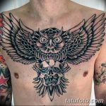 Фото тату сова с черепом 15.10.2018 №021 - owl tattoo with skull - tatufoto.com