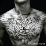 Фото тату сова с черепом 15.10.2018 №022 - owl tattoo with skull - tatufoto.com