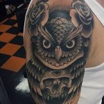 Фото тату сова с черепом 15.10.2018 №023 - owl tattoo with skull - tatufoto.com