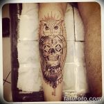 Фото тату сова с черепом 15.10.2018 №026 - owl tattoo with skull - tatufoto.com