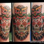 Фото тату сова с черепом 15.10.2018 №036 - owl tattoo with skull - tatufoto.com
