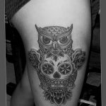 Фото тату сова с черепом 15.10.2018 №037 - owl tattoo with skull - tatufoto.com