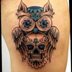 Фото тату сова с черепом 15.10.2018 №040 - owl tattoo with skull - tatufoto.com