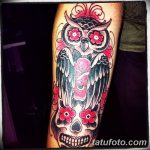 Фото тату сова с черепом 15.10.2018 №043 - owl tattoo with skull - tatufoto.com