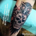 Фото тату сова с черепом 15.10.2018 №051 - owl tattoo with skull - tatufoto.com