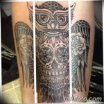 Фото тату сова с черепом 15.10.2018 №052 - owl tattoo with skull - tatufoto.com