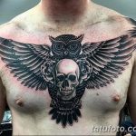 Фото тату сова с черепом 15.10.2018 №054 - owl tattoo with skull - tatufoto.com