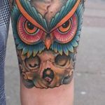 Фото тату сова с черепом 15.10.2018 №058 - owl tattoo with skull - tatufoto.com