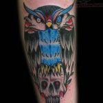 Фото тату сова с черепом 15.10.2018 №066 - owl tattoo with skull - tatufoto.com