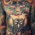 Фото тату сова с черепом 15.10.2018 №068 - owl tattoo with skull - tatufoto.com