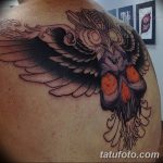 Фото тату сова с черепом 15.10.2018 №070 - owl tattoo with skull - tatufoto.com