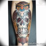 Фото тату сова с черепом 15.10.2018 №072 - owl tattoo with skull - tatufoto.com