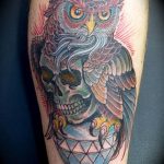 Фото тату сова с черепом 15.10.2018 №075 - owl tattoo with skull - tatufoto.com