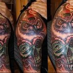 Фото тату сова с черепом 15.10.2018 №076 - owl tattoo with skull - tatufoto.com