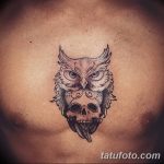 Фото тату сова с черепом 15.10.2018 №078 - owl tattoo with skull - tatufoto.com