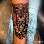 Фото тату сова с черепом 15.10.2018 №079 - owl tattoo with skull - tatufoto.com