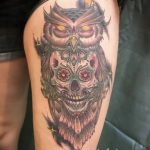 Фото тату сова с черепом 15.10.2018 №084 - owl tattoo with skull - tatufoto.com