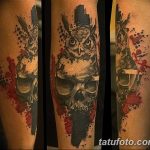 Фото тату сова с черепом 15.10.2018 №090 - owl tattoo with skull - tatufoto.com