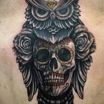 Фото тату сова с черепом 15.10.2018 №093 - owl tattoo with skull - tatufoto.com