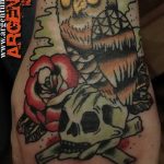 Фото тату сова с черепом 15.10.2018 №096 - owl tattoo with skull - tatufoto.com