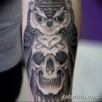 Фото тату сова с черепом 15.10.2018 №110 - owl tattoo with skull - tatufoto.com