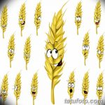 Коллекция мультяшных колосьев пшеницы с забавными лицами на белом фоне. Идеальный эскиз для яркой и оригинальной татуировки.