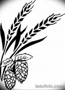 Черно-белый эскиз татуировки, сочетающий в себе колосья пшеницы и сосновые шишки. Идеально для любителей природы и оригинальных композиций.