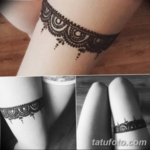 Фотография татуировки на лодыжке, изображающей кружевной узор, выполненный в черном цвете, демонстрирующая женственность и элегантность.