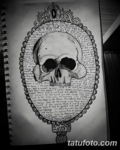 Фото рисунка тату череп в зеркале 25.11.2018 №019 - tattoo skull in mirror - tatufoto.com
