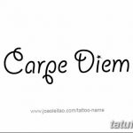 Фото тату с надписью 'Carpe Diem', выполненной простым, округлым шрифтом, без лишних деталей и украшений.