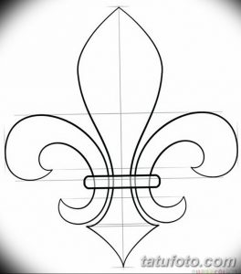 Фотография эскиза татуировки Fleur-de-lis с направляющими линиями для точного нанесения рисунка. Идеально для мастеров и начинающих.