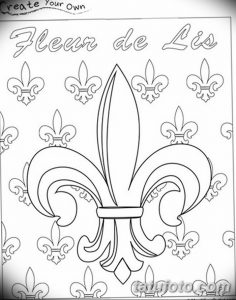 Фотография эскиза татуировки Fleur-de-lis, окруженного множеством маленьких копий. Идеально для вдохновения и создания уникального рисунка.
