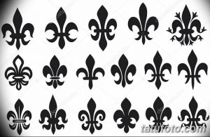 Фото тату: подборка эскизов Fleur-de-lis в черном цвете, различных размеров и стилей. Отличная идея для вдохновения при выборе рисунка татуировки.