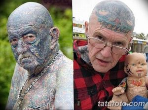 Фотография двух мужчин, полностью покрытых татуировками, демонстрирующих свою любовь к тату-искусству и радикальный подход к самовыражению.