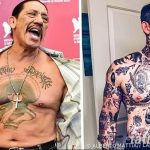 Фотография двух известных личностей, Роберта Де Ниро и мужчины с обширными татуировками, демонстрирующих свою любовь к тату-искусству.