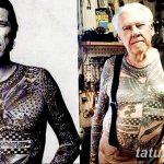 Фото тату: коллаж из двух фотографий одного и того же человека в молодости и старости, демонстрирующий эволюцию его татуировок.