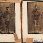Старинное фото мужчины, полностью покрытого татуировками, сделанными в 1902 году. Изображение демонстрирует популярность татуировок среди моряков и путешественников.