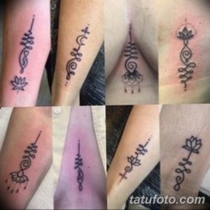 Фото нескольких минималистичных татуировок на запястьях, изображающих геометрические узоры и символы. Идеально для любителей лаконичного дизайна.