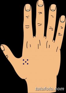 Изображение эскиза татуировки созвездия из точек на ладони, выполненного в минималистичном стиле. Рисунок выглядит нежно и загадочно.