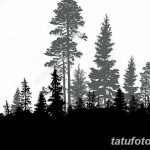 Фото тату: эскиз татуировки, изображающий силуэт леса из разных по высоте деревьев, выполненный в серых тонах.