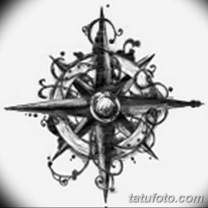 Фото эскиза татуировки: старинный компас, выполненный в стиле скетч с использованием карандашных штрихов и теней. Детализированный рисунок.