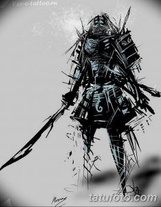 Эскиз татуировки с изображением рыцаря в доспехах с копьем. Выполнен в стиле скетча, с динамичными линиями и штрихами.