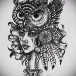 тату сова эскиз для девушек 08.03.2019 №005 - tattoo sketches - tatufoto.com