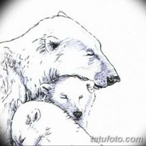 Фото эскиза татуировки, изображающего медведицу с медвежонком. Рисунок выполнен в мягких линиях и создает ощущение тепла и заботы.