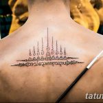 Фото традиционной тайской татуировки (сак янт) на спине мужчины. Черные линии и символы создают мощный и мистический образ. Идеальный эскиз для тех, кто интересуется восточной культурой.