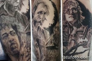 Фото тату с изображением трех женских портретов на руке. Татуировки выполнены в реалистичном стиле с детальной проработкой лиц.