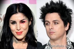 Фотография Kat Von D и Billie Joe Armstrong, демонстрирующая их татуировки на лице и шее.