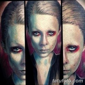 Фото тату триптих с изображением трех лиц девушки. Различные оттенки и выразительные глаза.
