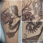 фото тату скелет русалки 26.03.2019 №026 - mermaid skeleton tattoo - tatufoto.com