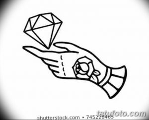 Простой черно-белый эскиз татуировки: рука, держащая бриллиант с розой внутри. Идеально для любителей лаконичных и символичных рисунков.